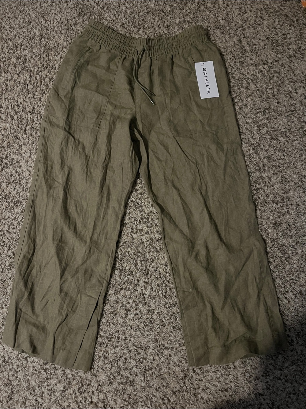 Athleta women’s Olive retreat linen wide leg pant